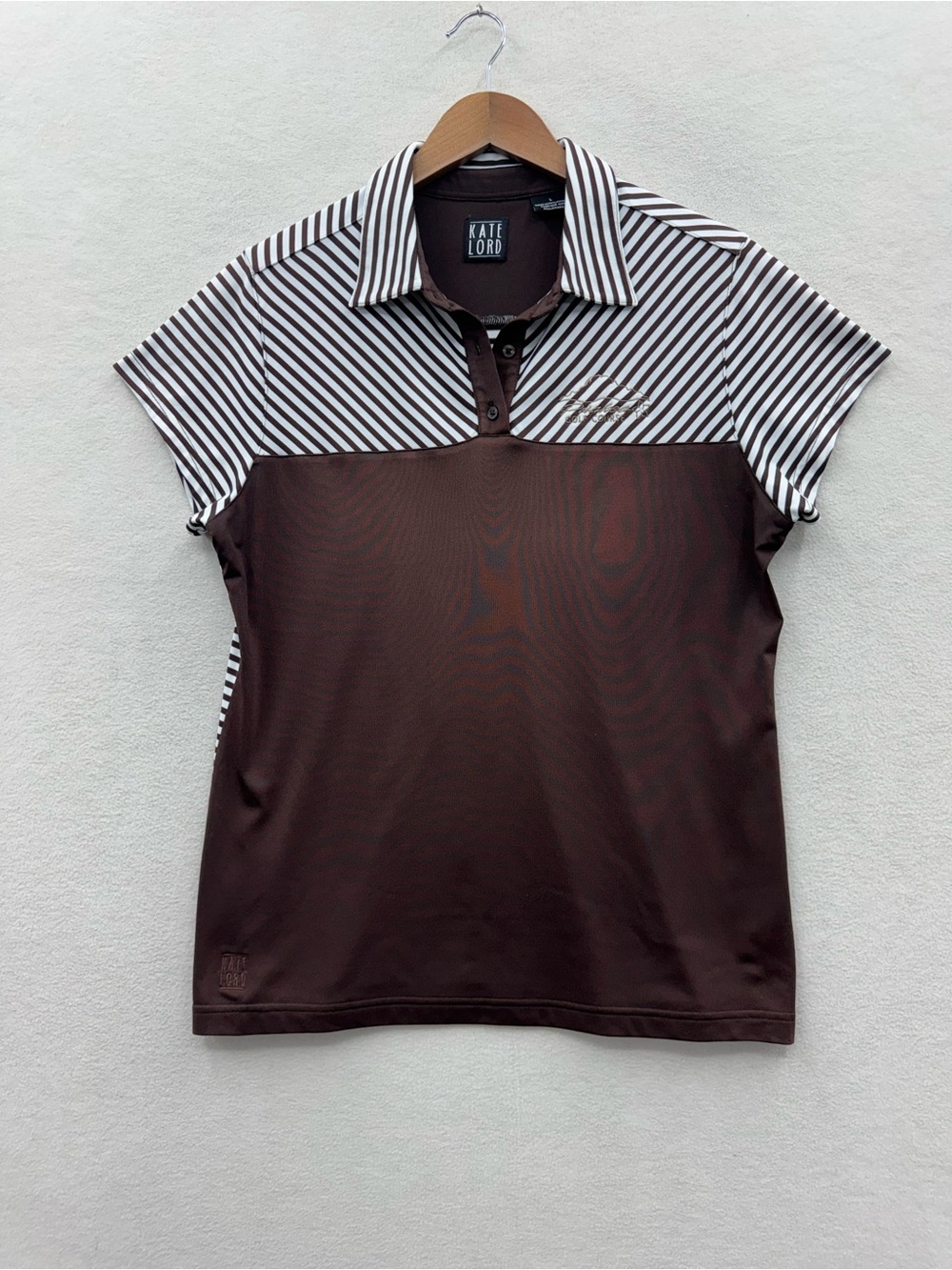 Kate Lord Women’s Large Brown White Striped Polo Tennis Golf Top